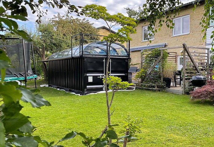 Piscina contenedor 6,11 x 2,5m lista para usar con techo, pack premium